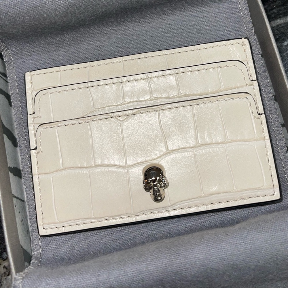 Alexander McQueen Skull mock-Croc Card Holder, EUC, in box.